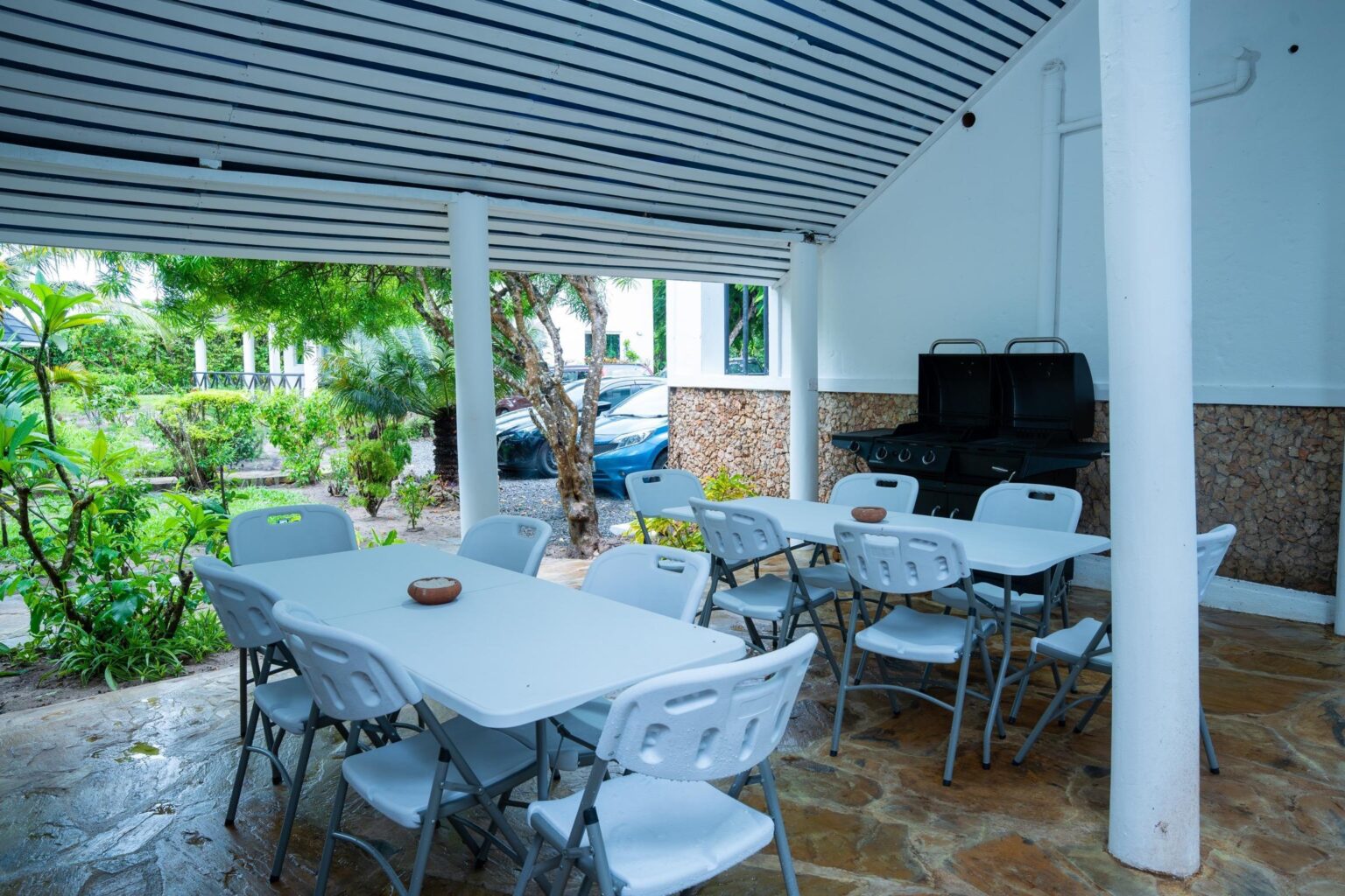 Covered outdoor dining area at Coast Sun Gardens