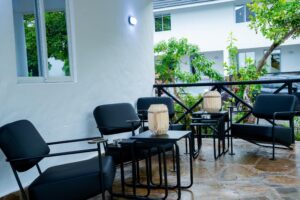 Outdoor terrace seating at Villa Buffalo Downstairs