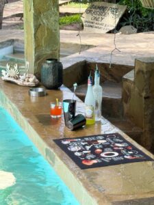 Poolside drinks and games at the Coast Sun Gardens bar counter