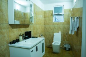 Bathroom vanity and toilet at House Tembo